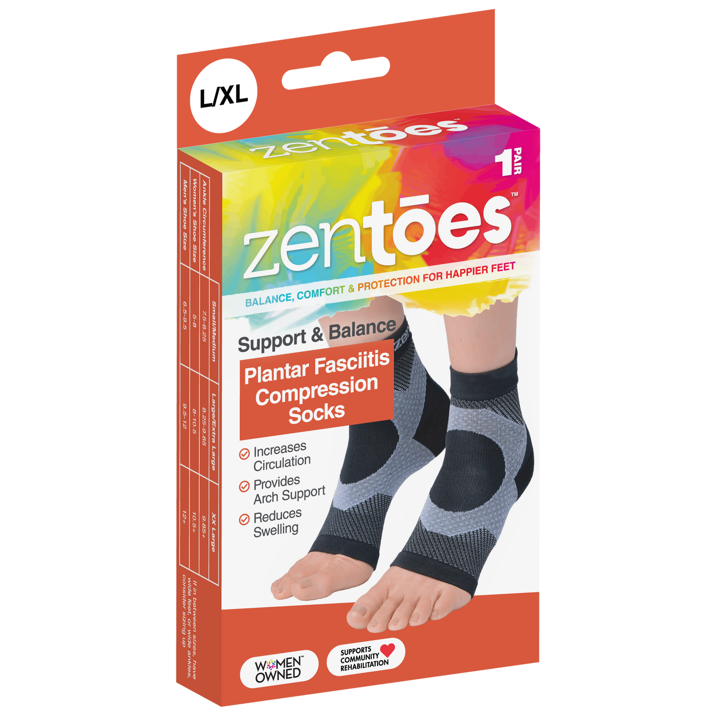 Plantar Fasciitis Compression Socks - 1 Pair - Black - Podiatry Market