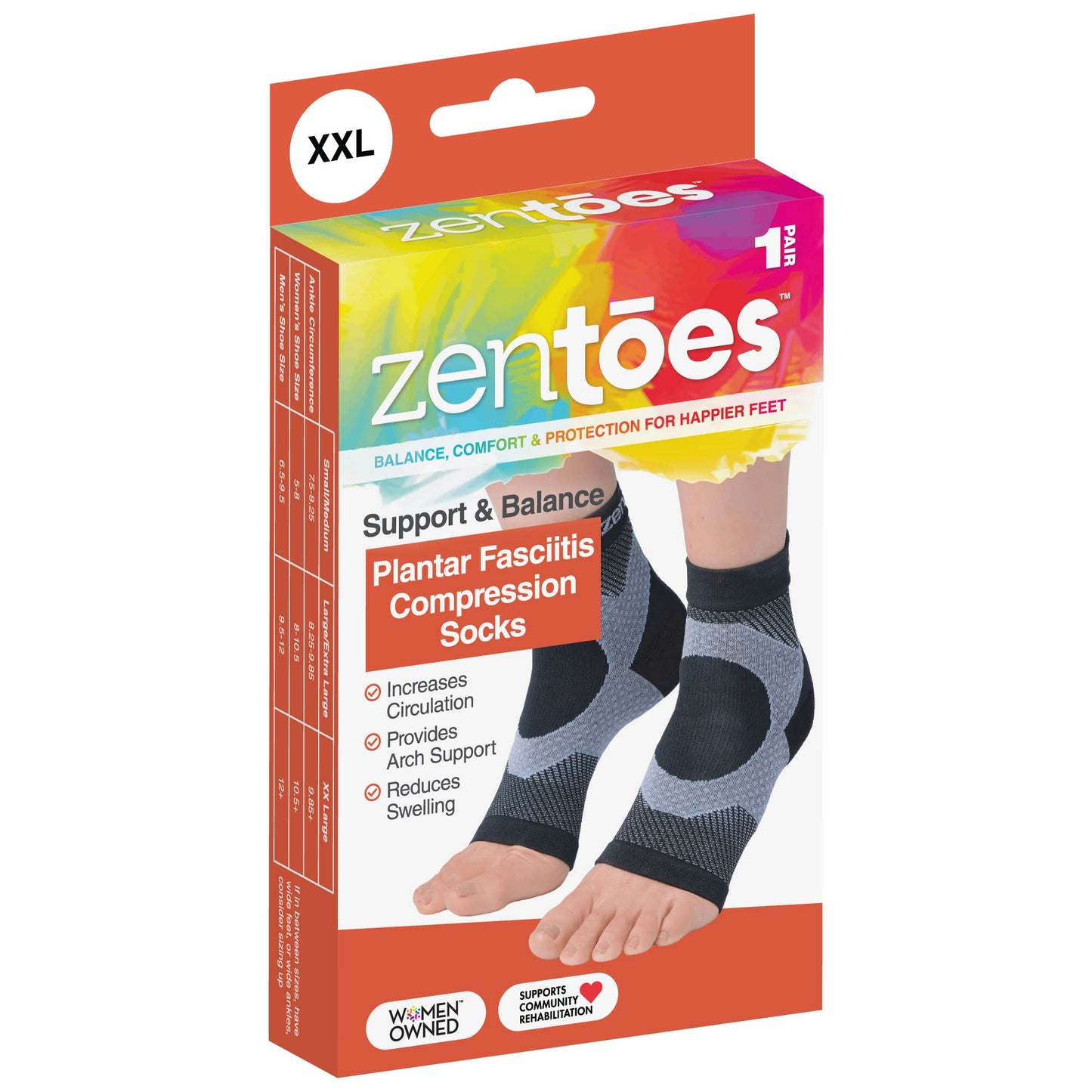Plantar Fasciitis Compression Socks - 1 Pair - Black - Podiatry Market