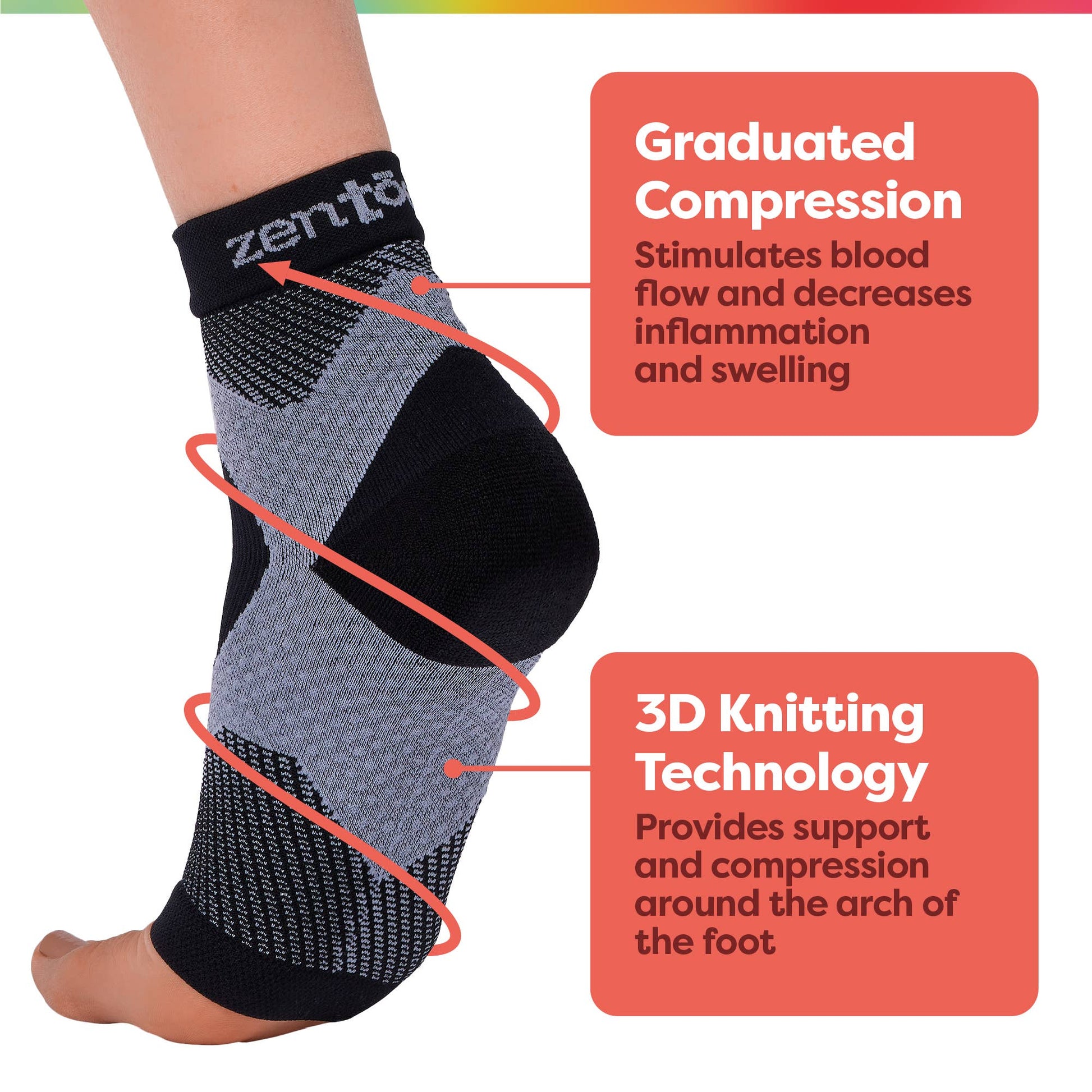 Plantar Fasciitis Compression Socks - 1 Pair - Black - Podiatry Market