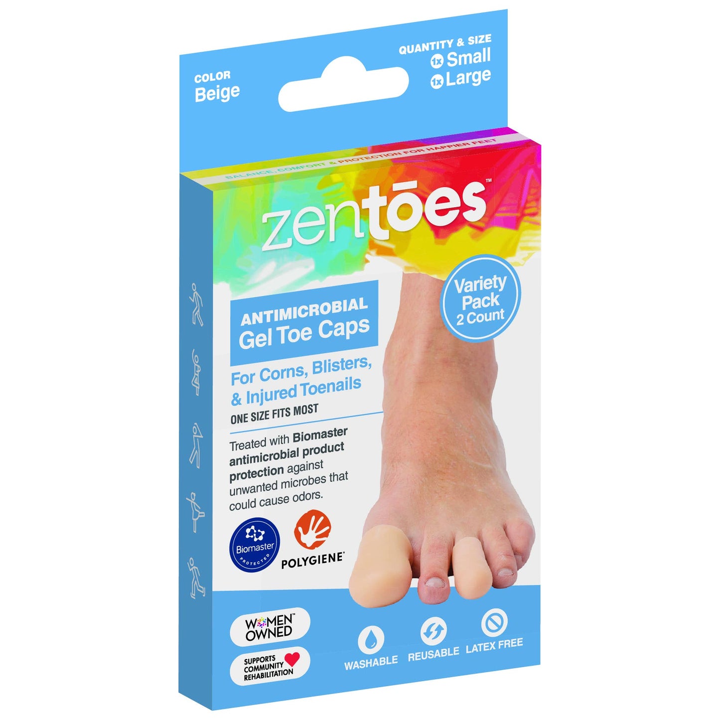 Antimicrobial Gel Toe Caps, Beige, Small & Large-2 Pack - Podiatry Market