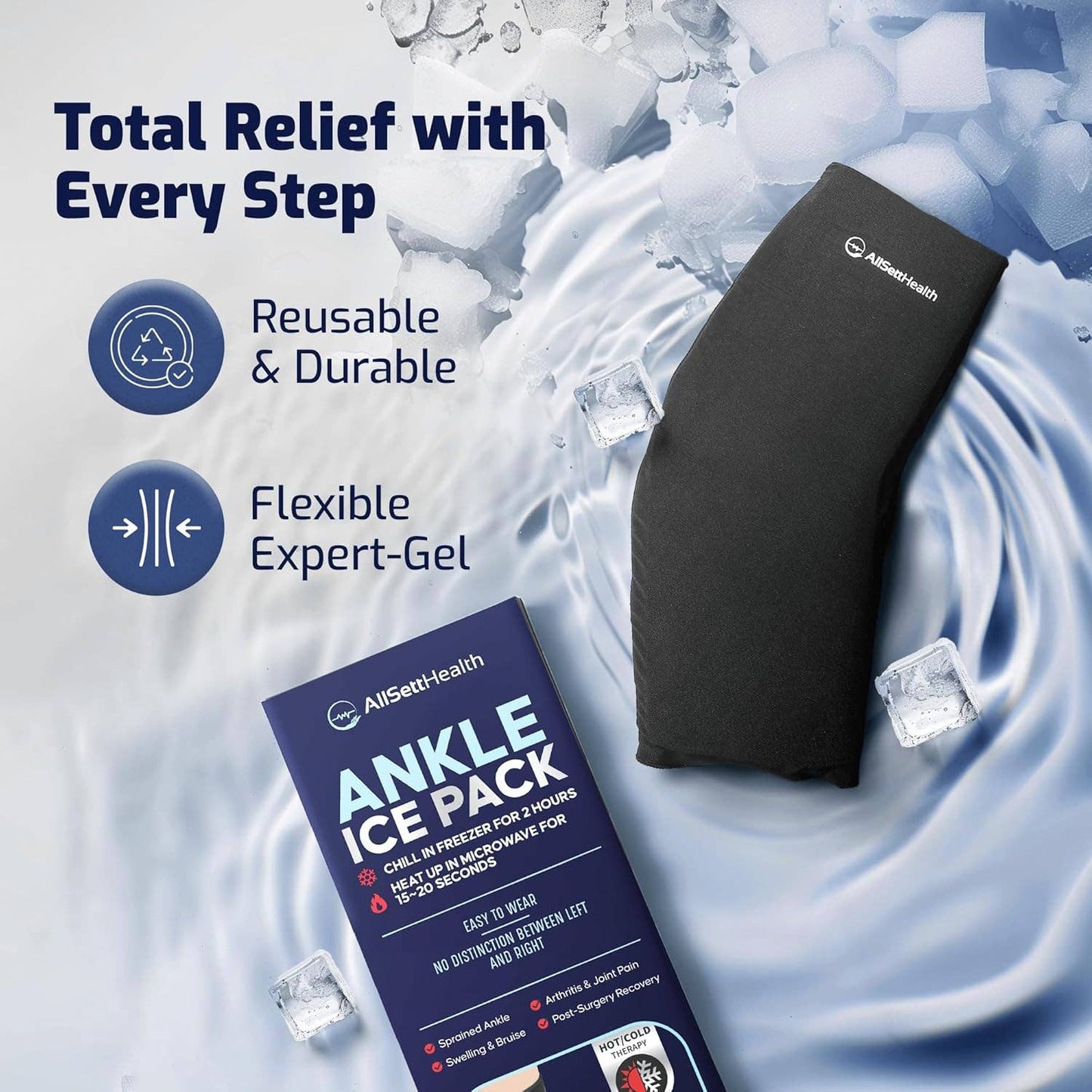 Ankle Ice Pack Wrap | 360° Plantar Fasciitis & Achilles Relief | Large/Extra Large Size