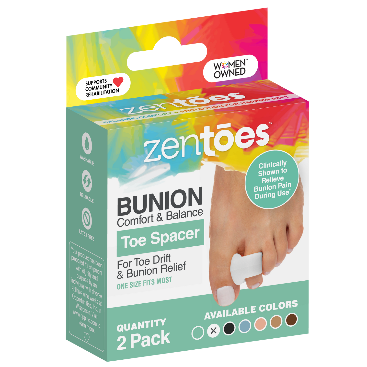 ZenToes single-loop gel toe separator in retail box packaging, two-pack