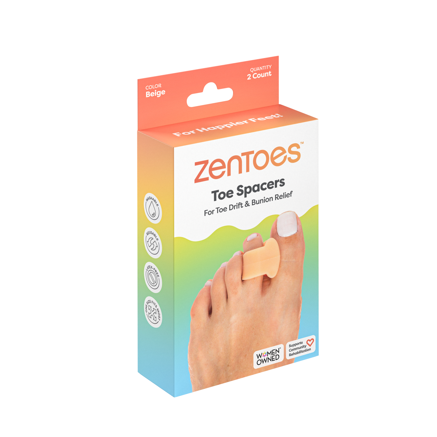 Single Loop Toe Separator, Bunion Corrector - Beige - 2 Pack - Podiatry Market