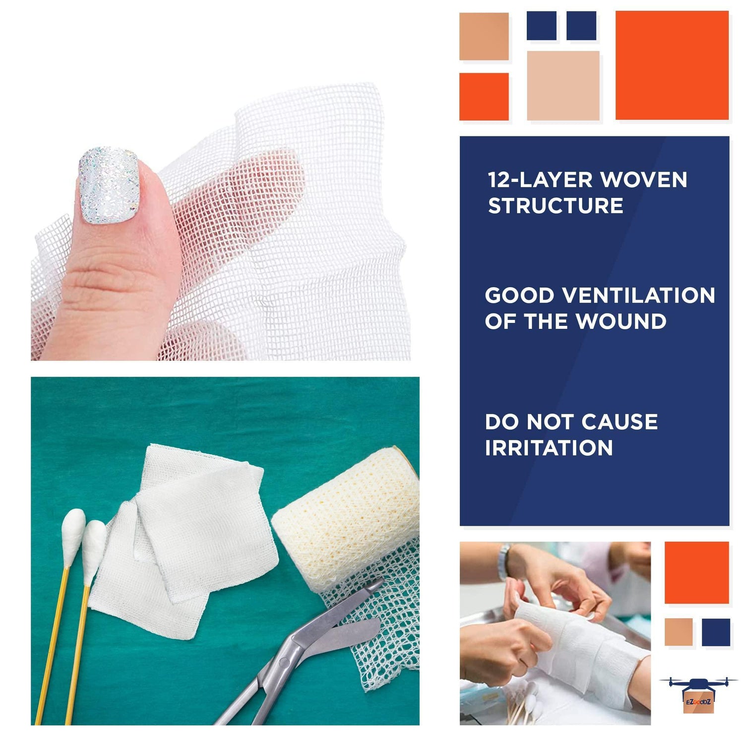 Non Sterile Gauze Pads 2x2 Inches Pack of 100 Disposable Non Adhesive - Podiatry Market